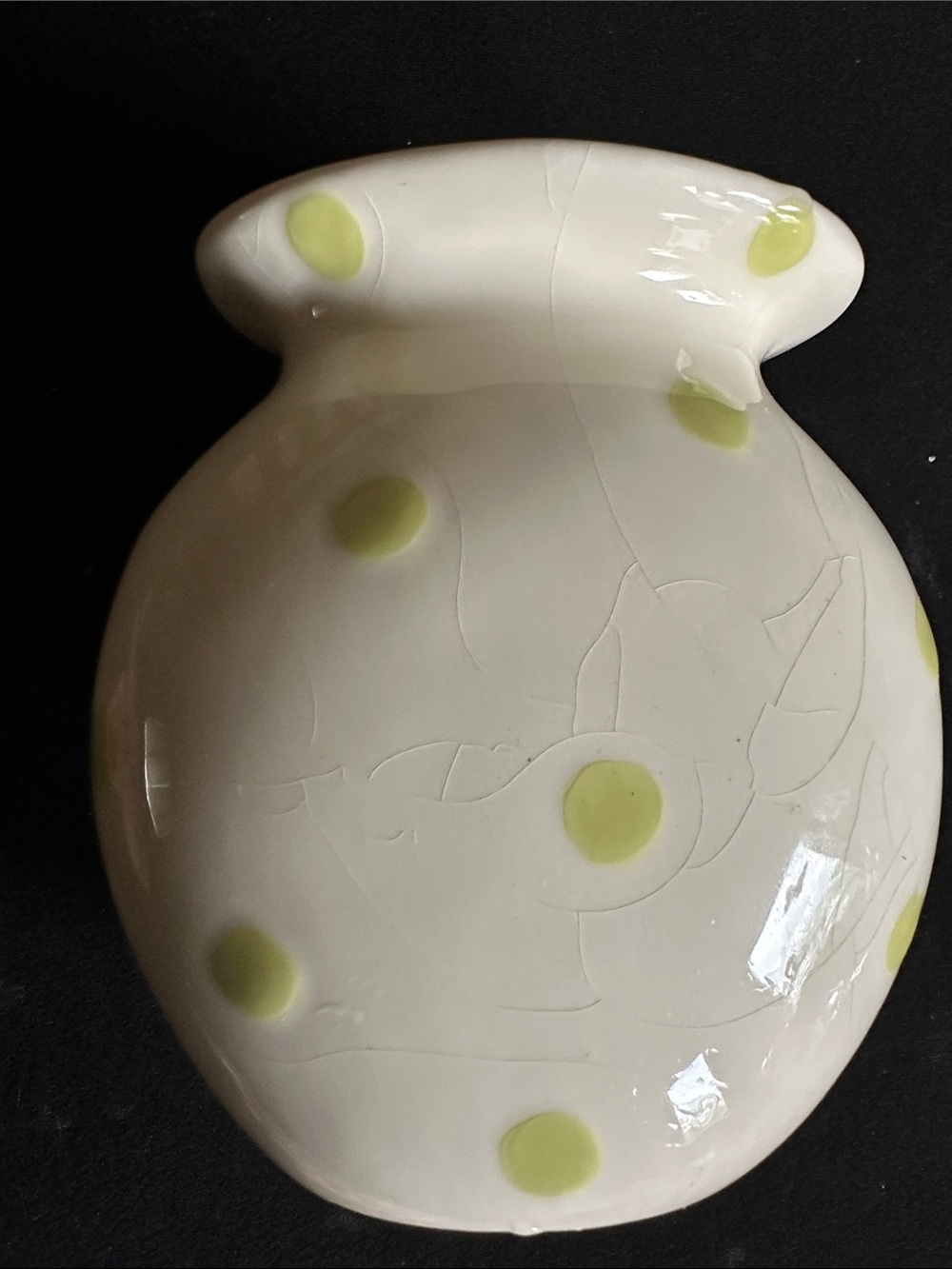 Pottery Barn Cream Ceramic Vase with Lime Dot Detail. Vintage - Picture 5 of 6